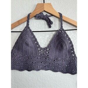 Handmade Crochet Halter Bralette in Dusty Purple - Size S or XS